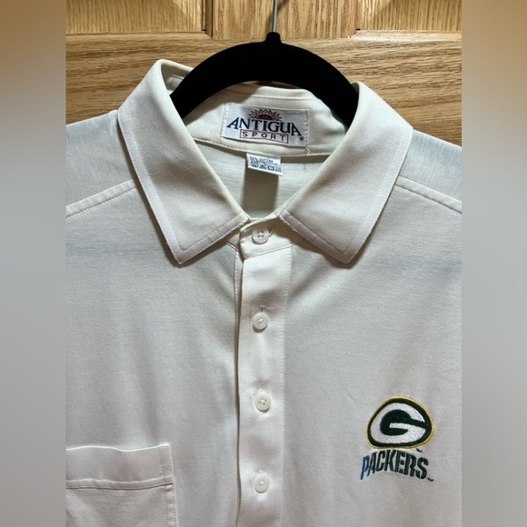 Vintage Large Green Bay Packer Antigua Men’s Coaches Polo Shirt EUC White JIT2 - Picture 4 of 6